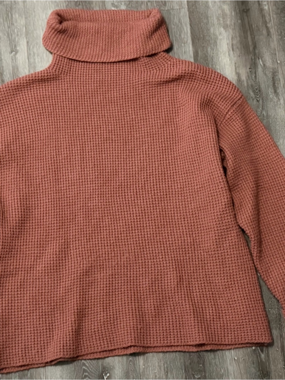Waffle-Knit Turtleneck Sweater - Dusty Rose